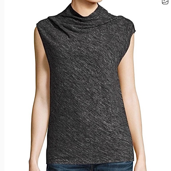 Theory Woodsen Mock Cowl Neck Heathered Gray Linen/Wool Blend Sleevless Top S - Picture 1 of 9